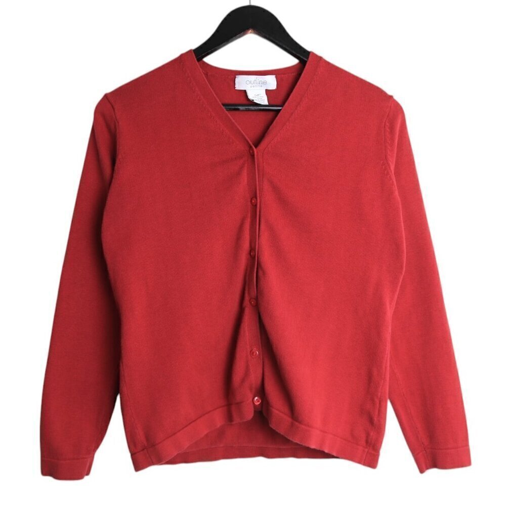 Vintage Y2K Outline Petite Vibrant Red Button Down Cardigan Size Small